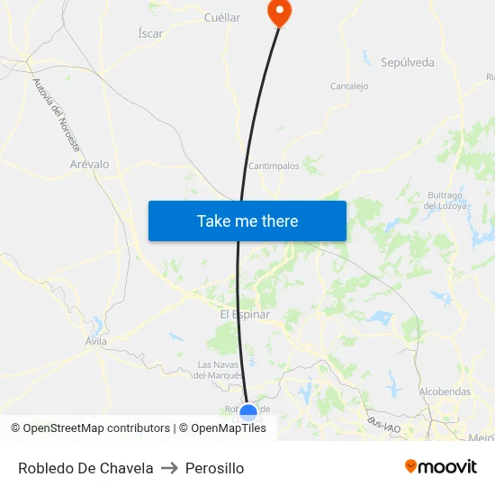 Robledo De Chavela to Perosillo map