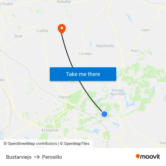 Bustarviejo to Perosillo map