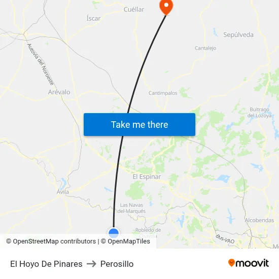 El Hoyo De Pinares to Perosillo map