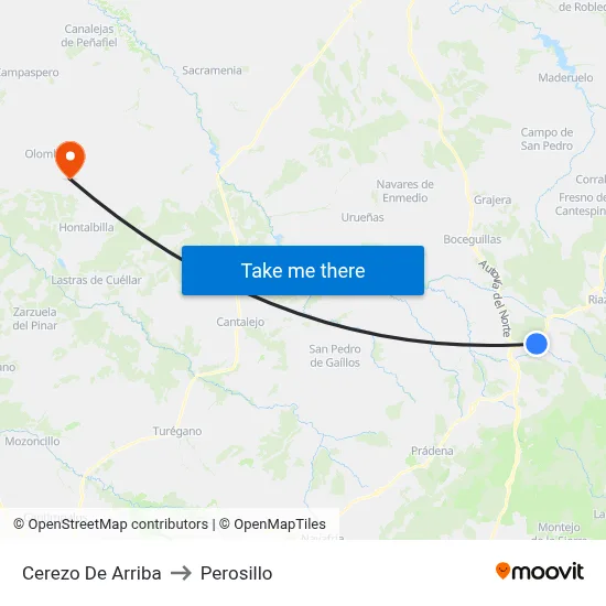 Cerezo De Arriba to Perosillo map