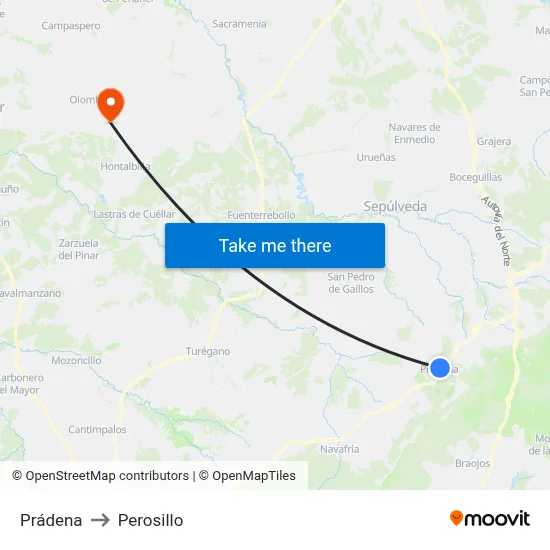 Prádena to Perosillo map