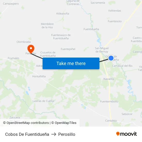 Cobos De Fuentidueña to Perosillo map