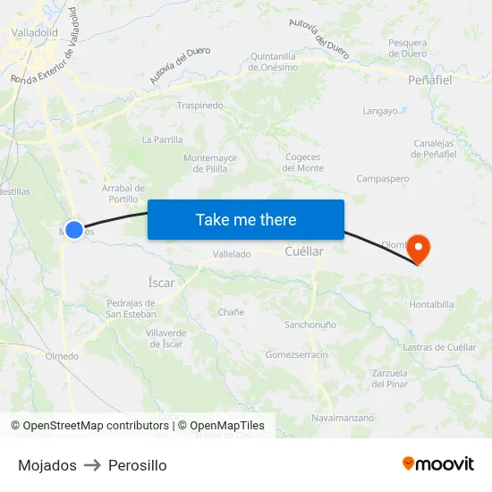 Mojados to Perosillo map