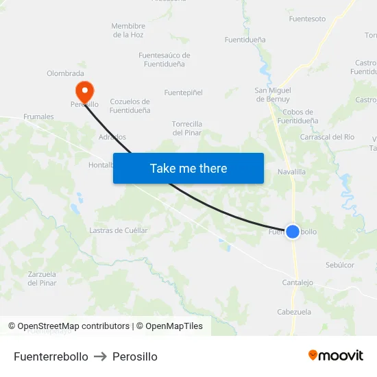 Fuenterrebollo to Perosillo map