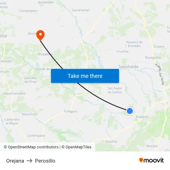 Orejana to Perosillo map
