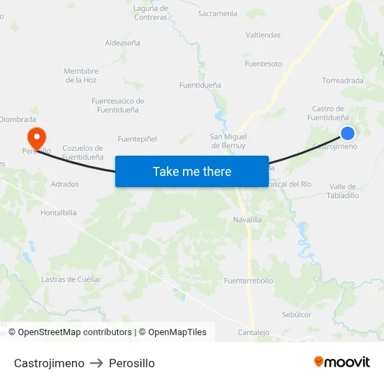 Castrojimeno to Perosillo map