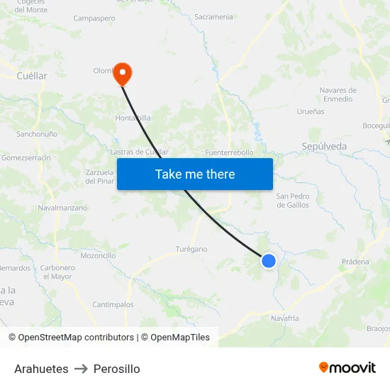 Arahuetes to Perosillo map