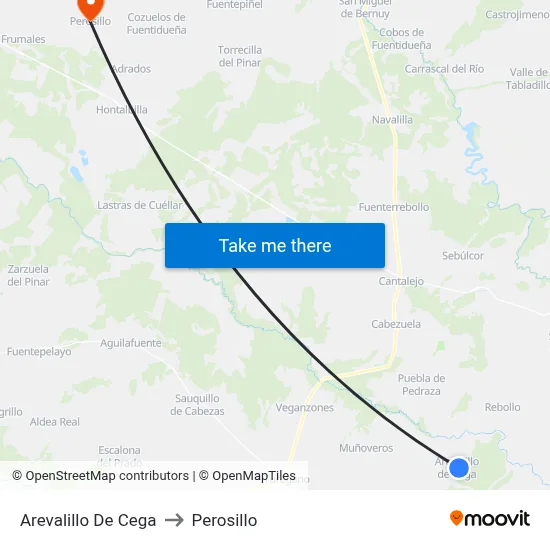 Arevalillo De Cega to Perosillo map