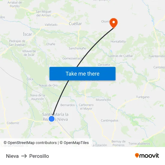 Nieva to Perosillo map