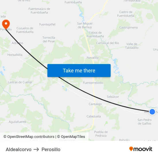 Aldealcorvo to Perosillo map