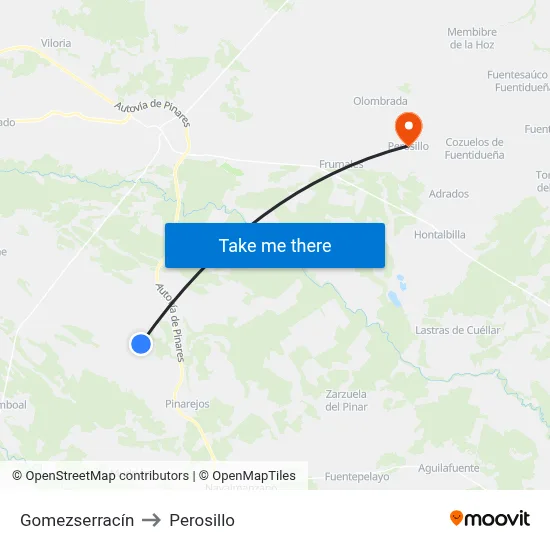Gomezserracín to Perosillo map