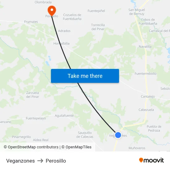 Veganzones to Perosillo map