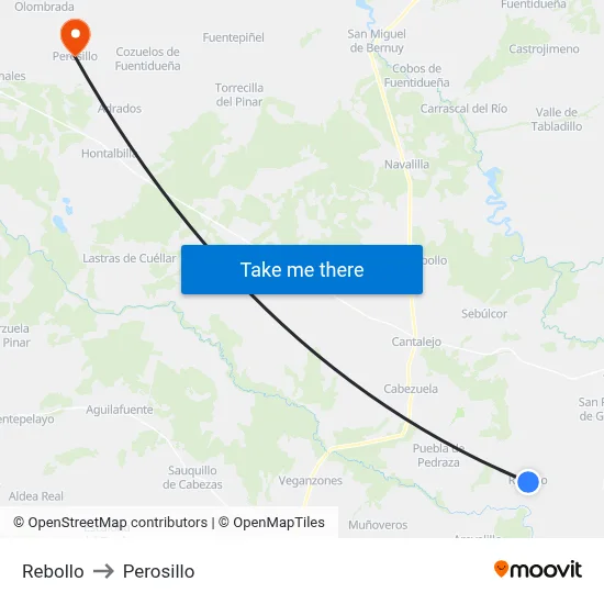 Rebollo to Perosillo map
