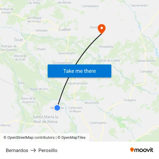 Bernardos to Perosillo map
