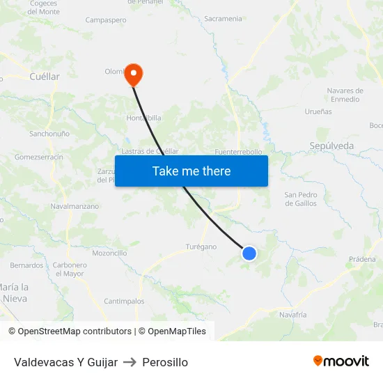 Valdevacas Y Guijar to Perosillo map