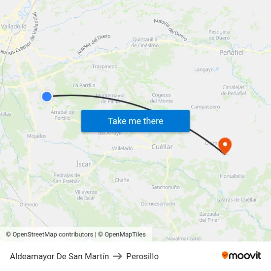 Aldeamayor De San Martín to Perosillo map