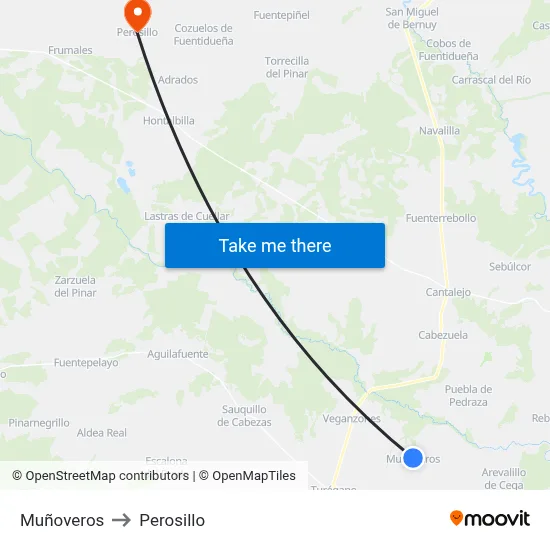 Muñoveros to Perosillo map