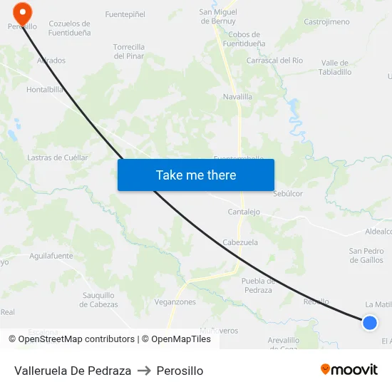 Valleruela De Pedraza to Perosillo map