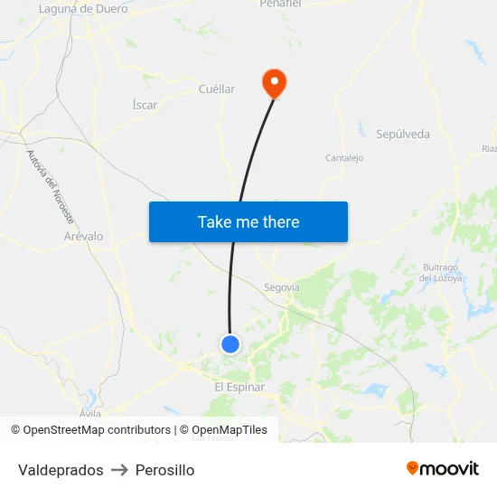 Valdeprados to Perosillo map