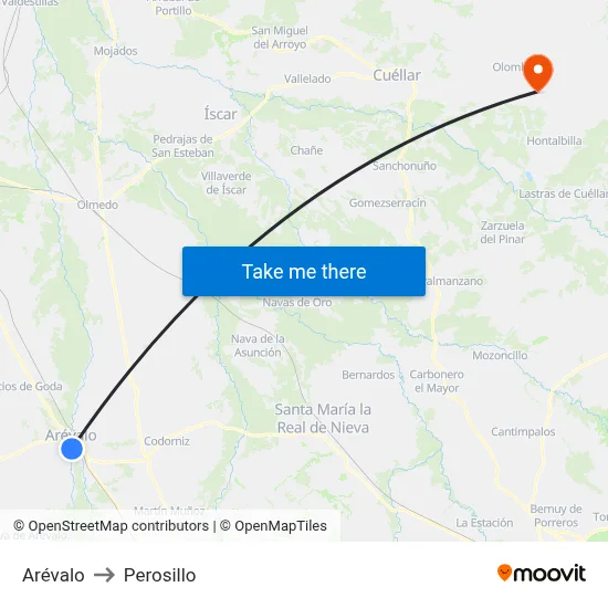Arévalo to Perosillo map