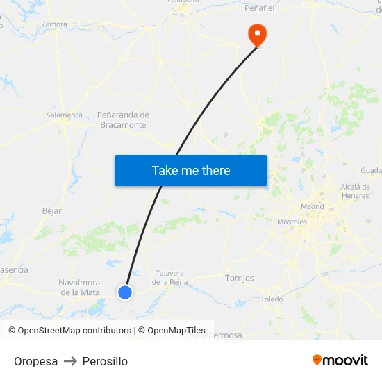 Oropesa to Perosillo map