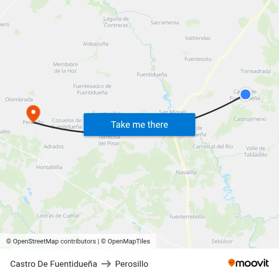 Castro De Fuentidueña to Perosillo map
