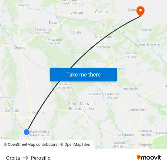 Orbita to Perosillo map