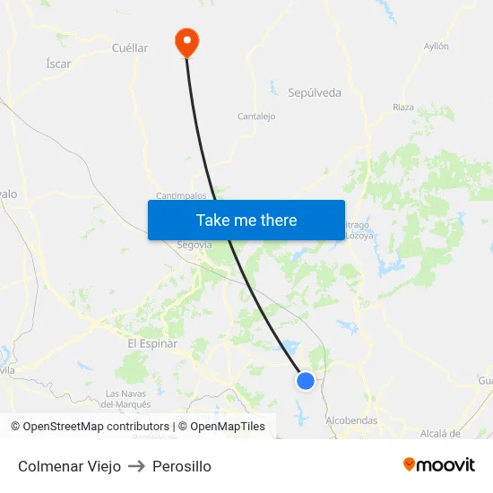 Colmenar Viejo to Perosillo map
