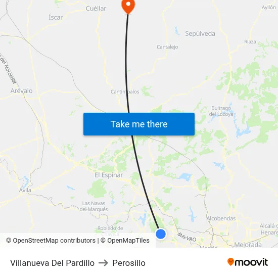 Villanueva Del Pardillo to Perosillo map