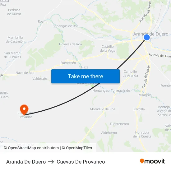 Aranda De Duero to Cuevas De Provanco map
