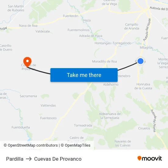 Pardilla to Cuevas De Provanco map