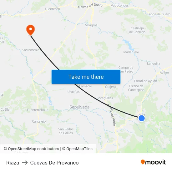 Riaza to Cuevas De Provanco map