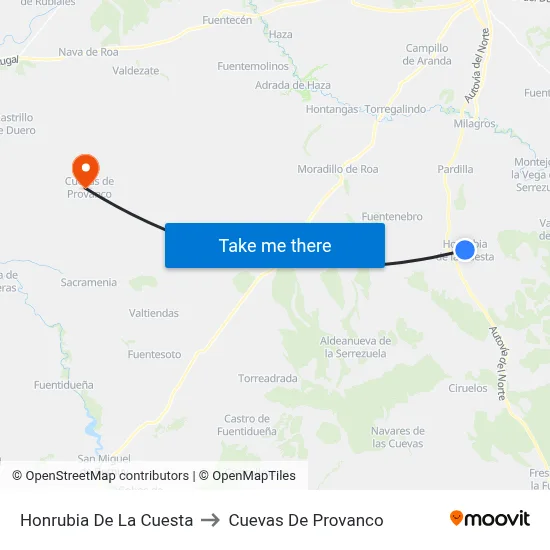 Honrubia De La Cuesta to Cuevas De Provanco map