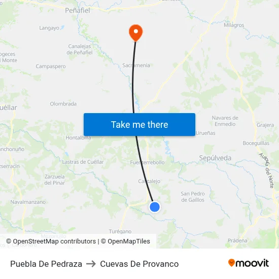 Puebla De Pedraza to Cuevas De Provanco map