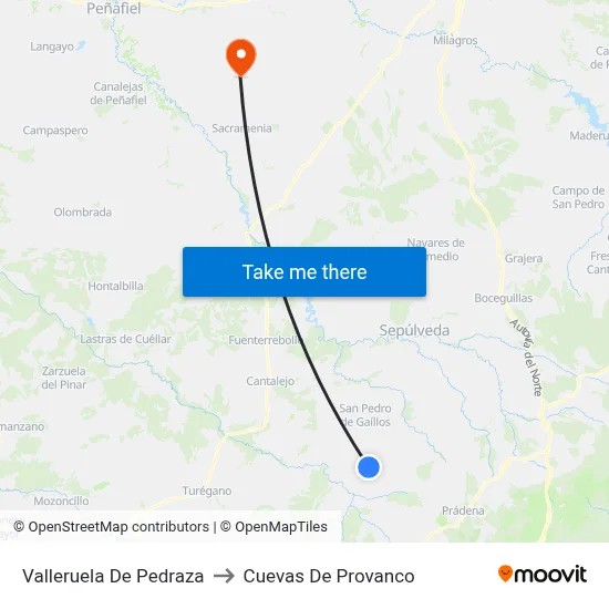 Valleruela De Pedraza to Cuevas De Provanco map