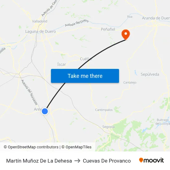 Martín Muñoz De La Dehesa to Cuevas De Provanco map