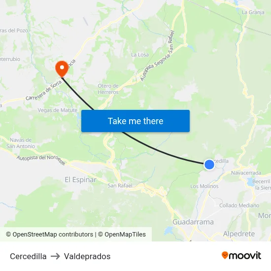 Cercedilla to Valdeprados map