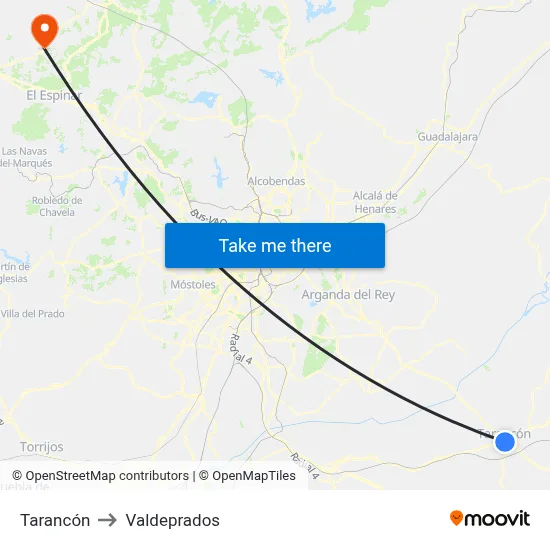 Tarancón to Valdeprados map