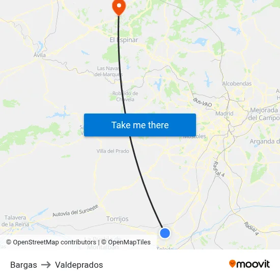 Bargas to Valdeprados map