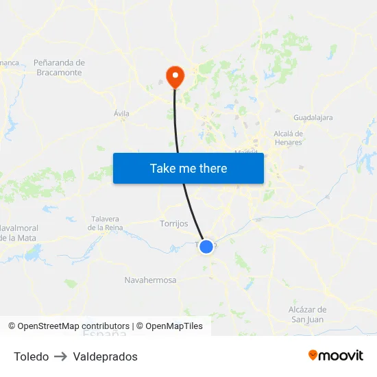 Toledo to Valdeprados map