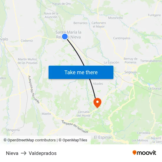 Nieva to Valdeprados map