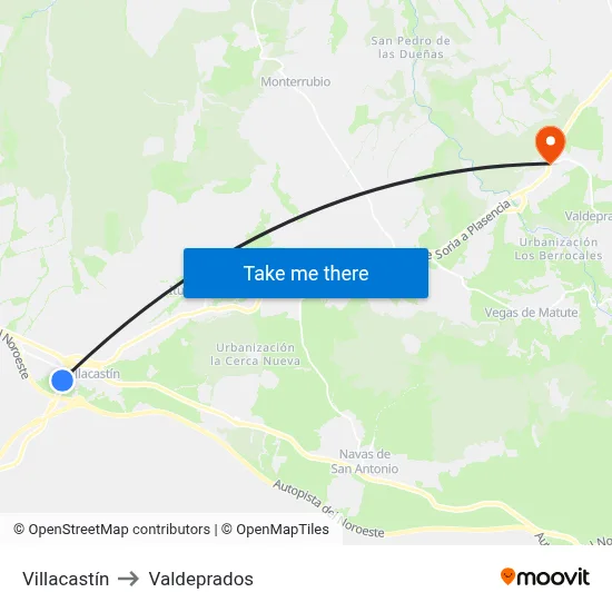Villacastín to Valdeprados map