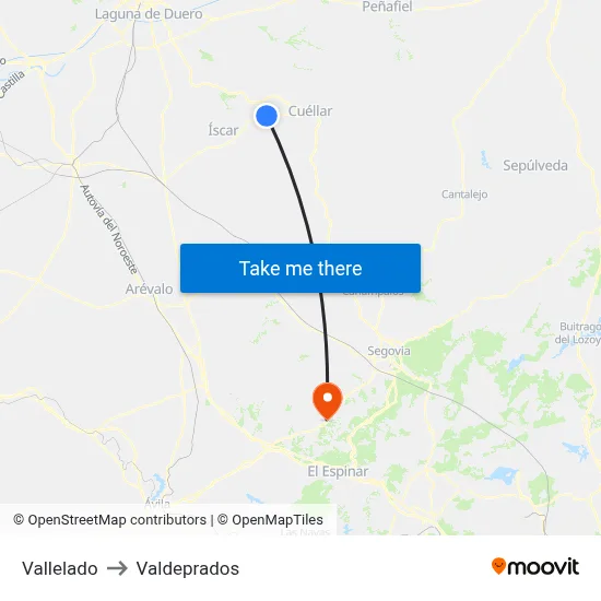 Vallelado to Valdeprados map