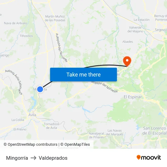 Mingorría to Valdeprados map