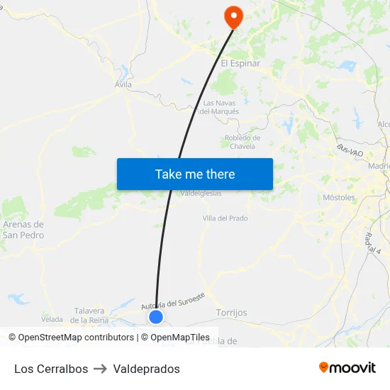Los Cerralbos to Valdeprados map