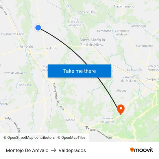 Montejo De Arévalo to Valdeprados map