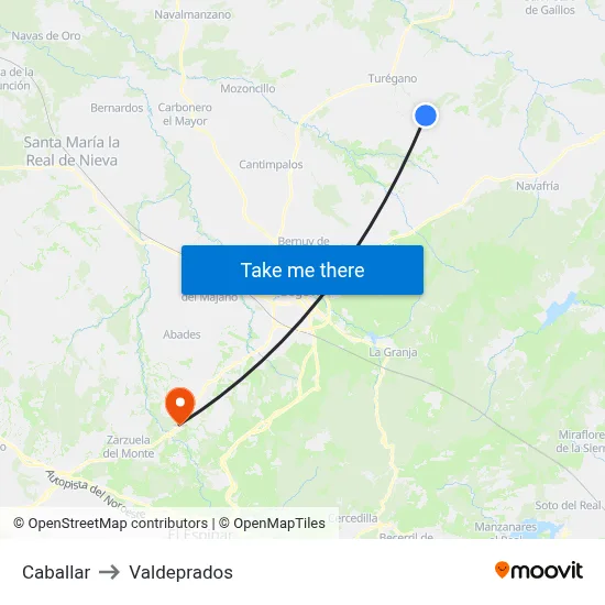 Caballar to Valdeprados map
