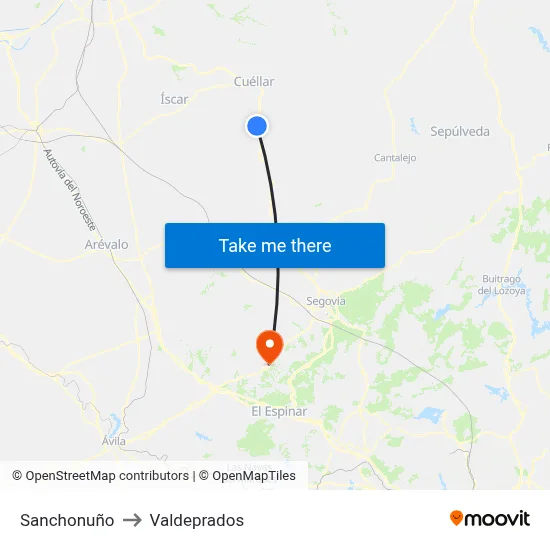 Sanchonuño to Valdeprados map