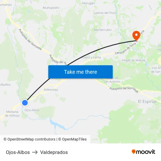 Ojos-Albos to Valdeprados map