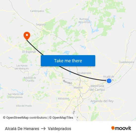 Alcalá De Henares to Valdeprados map